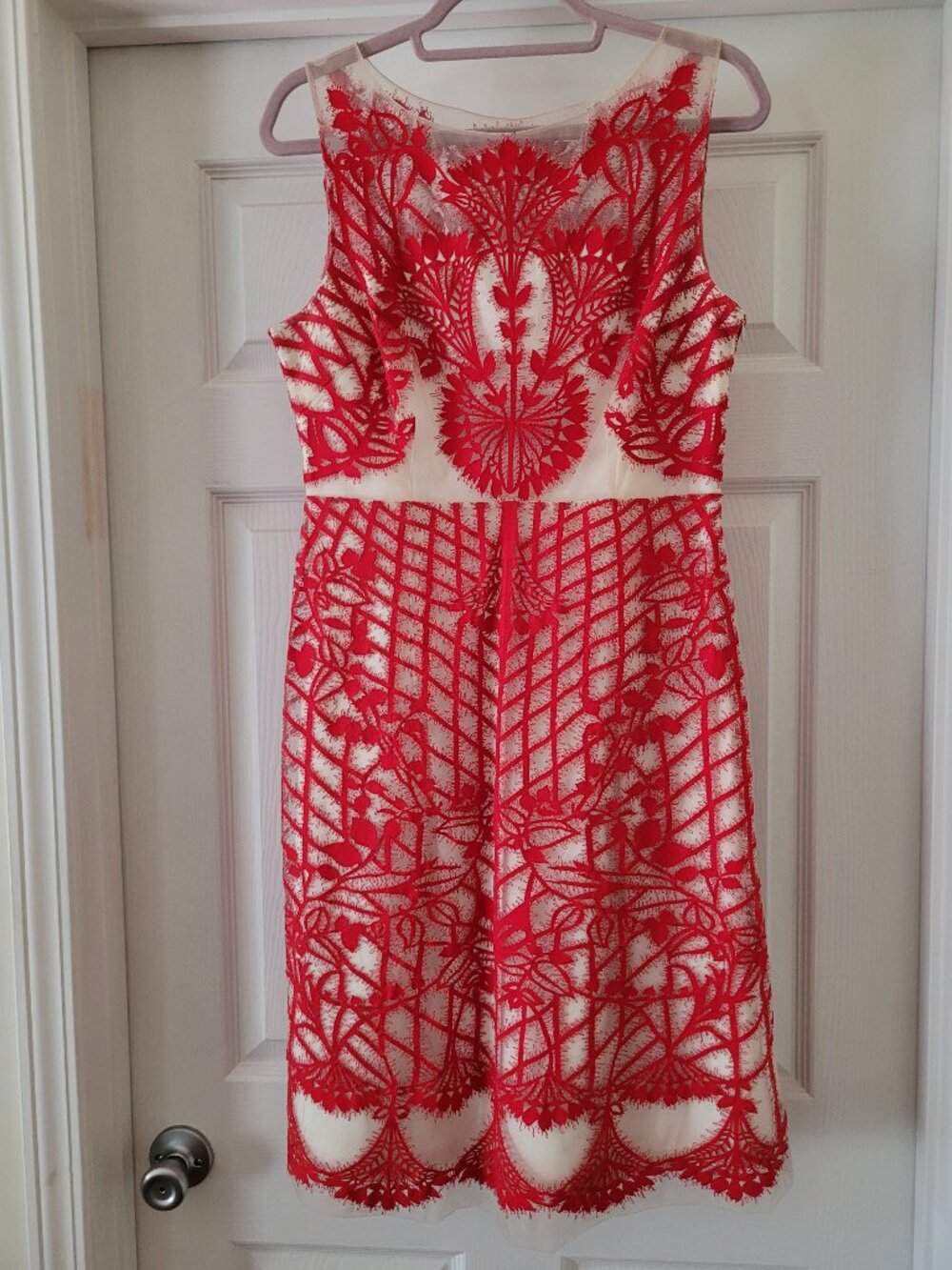Anthropologie Geisha Designs Sugared Ruby Sheath Red & White Dress, Size 10 - Picture 5 of 16